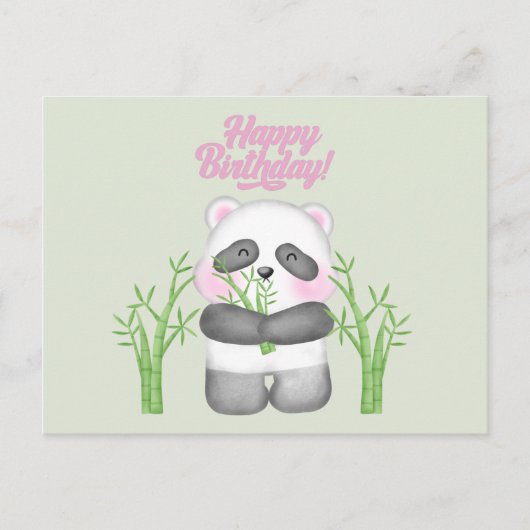 Gefeliciteerd Cute Panda Beer en Bamboe Briefkaart (Voorkant)