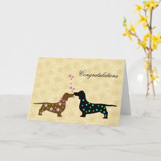 Gefeliciteerd Dachshund Wedding Kaart (Gele Bloem)