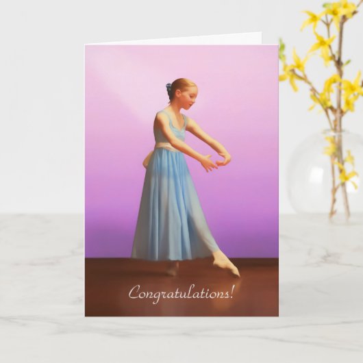 Gefeliciteerd, dansoverweging, ballerina in blauw kaart (Gele Bloem)