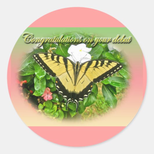 Gefeliciteerd Debut Swallowtail Butterfly Items Ronde Sticker (Voorkant)