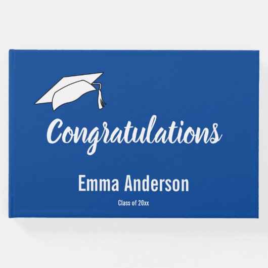 Gefeliciteerd Deep Blue en White Afstuderen Gastenboek (Voorkant)