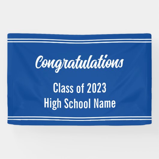 Gefeliciteerd Deep Blue en White High School Spandoek (Horizontaal)
