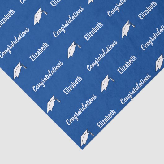 Gefeliciteerd Deep Blue White Afstuderen Name Tissuepapier (Detail)