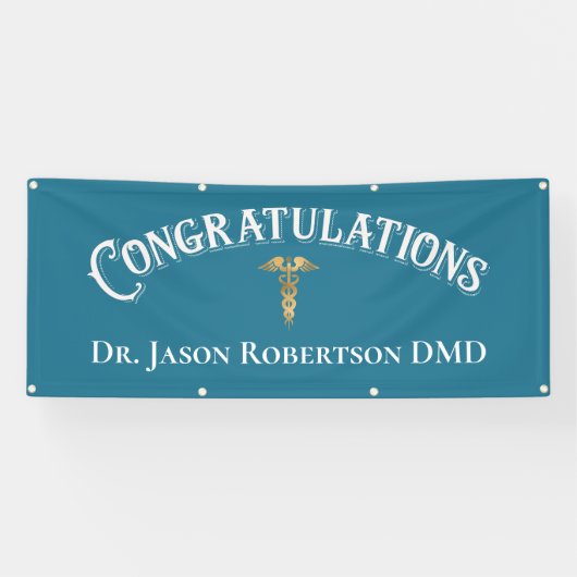 Gefeliciteerd Dentist Dental Blue Modern Simple Spandoek (Horizontaal)