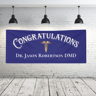 Gefeliciteerd Dentist Dental Modern Blue Afstudeer Spandoek