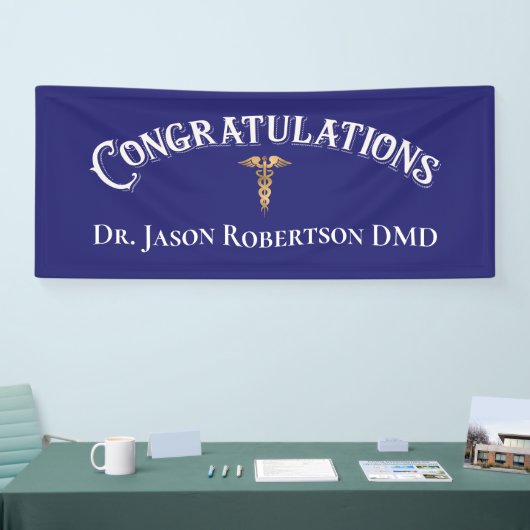 Gefeliciteerd Dentist Dental Modern Blue Banner (Beurs)