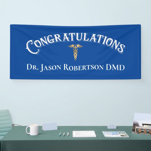 Gefeliciteerd Dentist Dental Modern Blue Spandoek (Beurs)