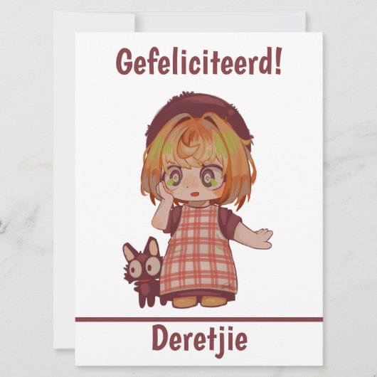 Gefeliciteerd Deretjie, Spakenburg chibi Feestdagenkaart (Voorkant)
