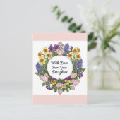 Gefeliciteerd dochter bloemenkrans briefkaart (Staand voorkant)