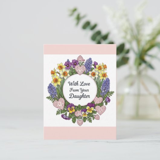 Gefeliciteerd dochter bloemenkrans briefkaart (Staand voorkant)