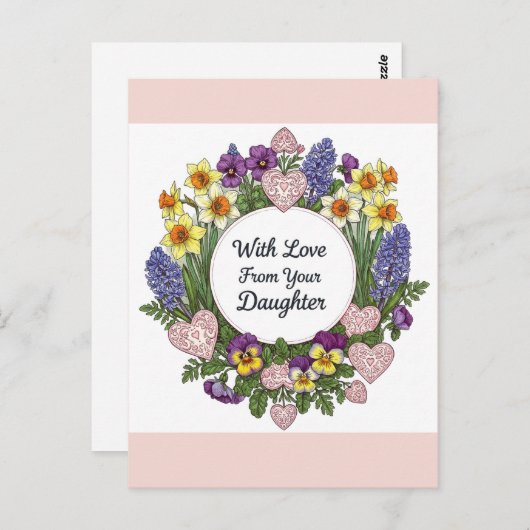 Gefeliciteerd dochter bloemenkrans briefkaart (Voorkant / Achterkant)