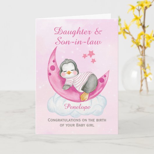 Gefeliciteerd dochter een nieuwe baby meisje pingu kaart (Gele Bloem)