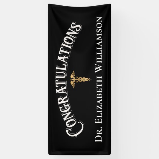 Gefeliciteerd Doctor Physician Caduceus Gold Spandoek (Verticaal)