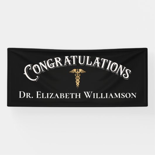 Gefeliciteerd Doctor Physician Caduceus Gold Spandoek (Horizontaal)