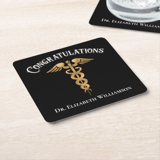 Gefeliciteerd Doctor Physician Caduceus Kartonnen Onderzetters (Schuin)