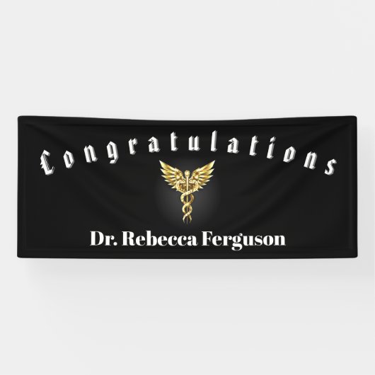 Gefeliciteerd Dokter Arts Caduceus Goud Spandoek (Horizontaal)