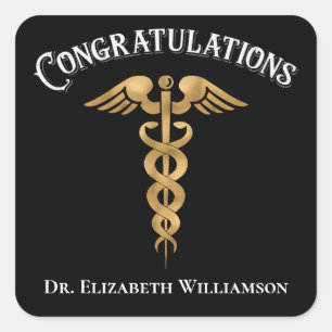 Gefeliciteerd Dokter Caduceus Seal Vierkante Sticker