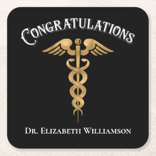 Gefeliciteerd dokter Physician Caduceus Kartonnen Onderzetters
