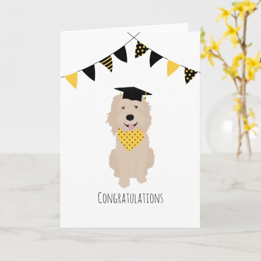Gefeliciteerd Doodle Dog Graduation Cap Kaart (Gele Bloem)
