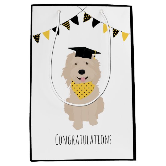Gefeliciteerd Doodle Dog Graduation Cap Medium Cadeauzakje (Voorkant)