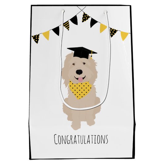 Gefeliciteerd Doodle Dog Graduation Cap Medium Cadeauzakje (Achterkant)