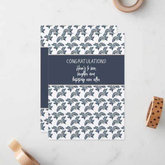 Gefeliciteerd Douche of bruiloft Kaart Blue Tan Notitiekaartje (Voorkant / Achterkant in situ)