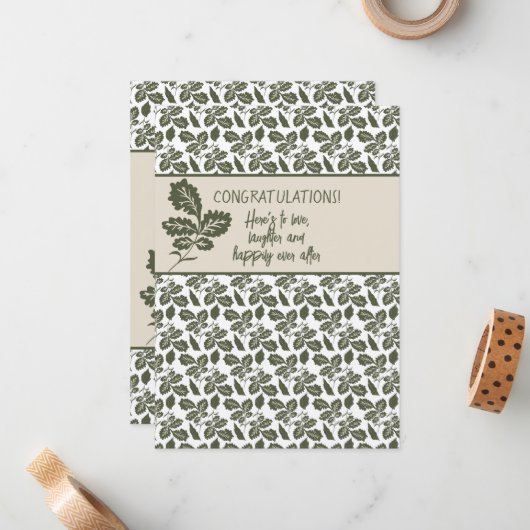 Gefeliciteerd Douche of bruiloft Olijfgroen Notitiekaartje (Voorkant / Achterkant in situ)