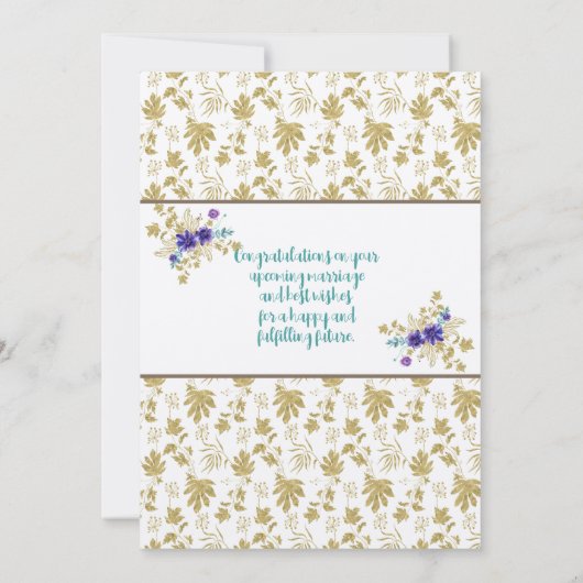 Gefeliciteerd Douche of Wedding Gold Paarse Notitiekaartje (Achterkant)