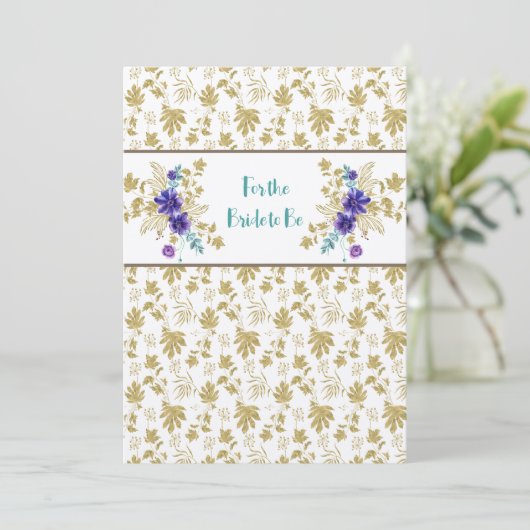 Gefeliciteerd Douche of Wedding Gold Paarse Notitiekaartje (Staand voorkant)