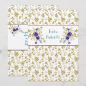 Gefeliciteerd Douche of Wedding Gold Paarse Notitiekaartje (Voorkant / Achterkant)