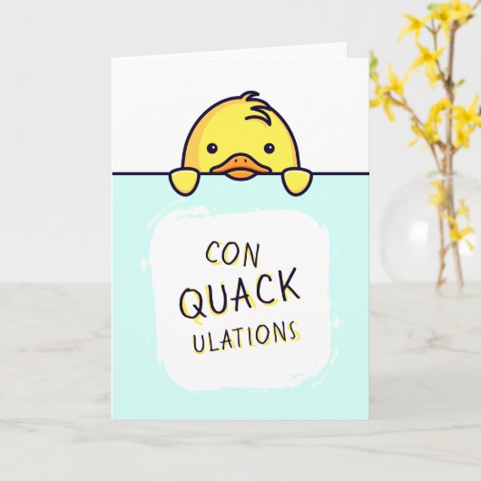 Gefeliciteerd Duck Pun Kaart (Gele Bloem)