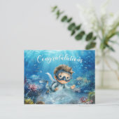 Gefeliciteerd duiker  duiken onder de zee briefkaart (Staand voorkant)