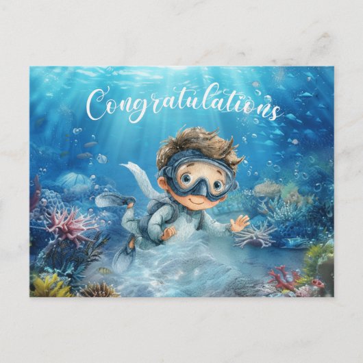 Gefeliciteerd duiker  duiken onder de zee briefkaart (Voorkant)