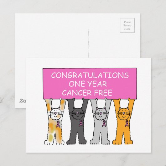 Gefeliciteerd, een jaar kankervrij briefkaart (Voorkant / Achterkant)