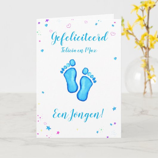 Gefeliciteerd een jongen customizable names kaart (Gele Bloem)