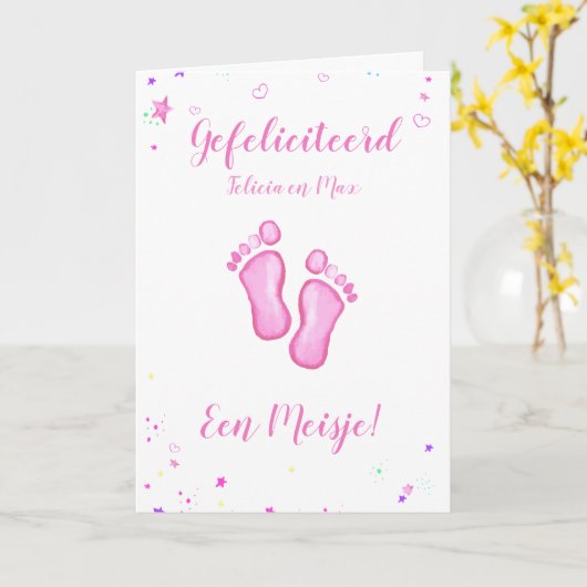 Gefeliciteerd een meisje customizable names kaart (Gele Bloem)