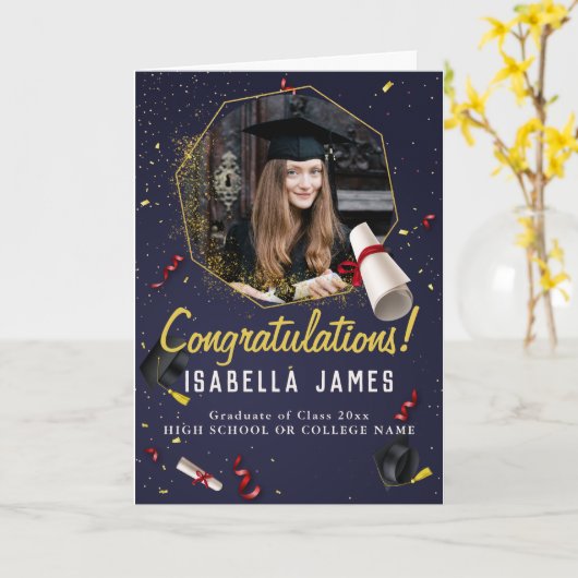 Gefeliciteerd Eenvoudig Afstuderen Foto Afstuderen Kaart (Gele Bloem)