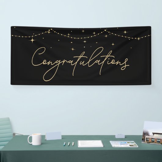 Gefeliciteerd Eenvoudig Zwart Goud Elegant Spandoek (Beurs)