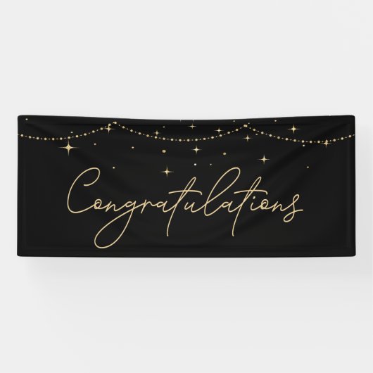 Gefeliciteerd Eenvoudig Zwart Goud Elegant Spandoek (Horizontaal)