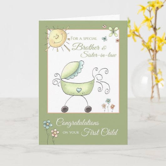 Gefeliciteerd eerste kind - broer en vrouw kaart (Gele Bloem)