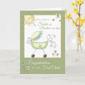 Gefeliciteerd eerste kind - zuster & man kaart (Gele Bloem)