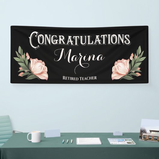 Gefeliciteerd Elegant Bloem Pensioen Monogram Spandoek (Beurs)