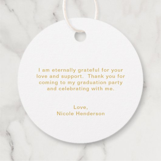 Gefeliciteerd Elegant Gold en White Graduy Cap Bedankjes Labels (Achterkant)
