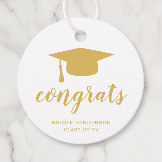 Gefeliciteerd Elegant Gold en White Graduy Cap Bedankjes Labels (Voorkant)
