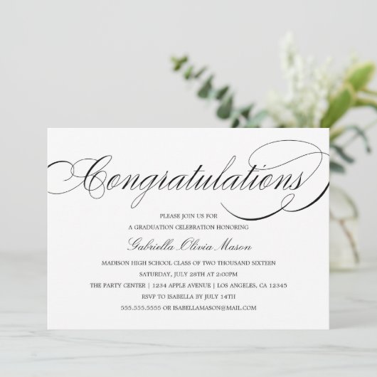 Gefeliciteerd Elegant Script | partijuitnodiging Kaart (Staand voorkant)