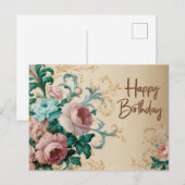 Gefeliciteerd Elegante Vintage Rozen Briefkaart (Voorkant / Achterkant)