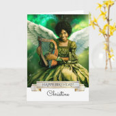 Gefeliciteerd. Engel met harp, aangepaste naam Kaart (Gele Bloem)