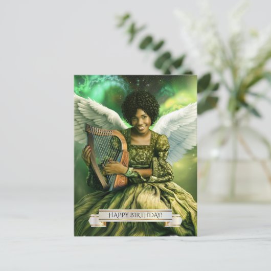 Gefeliciteerd. Engel met harp Briefkaart (Staand voorkant)