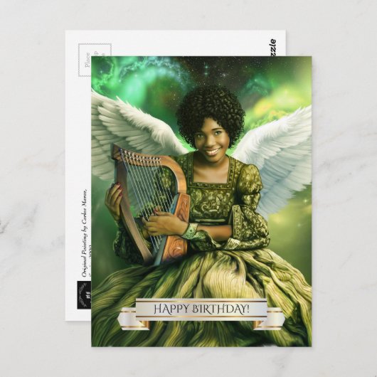 Gefeliciteerd. Engel met harp Briefkaart (Voorkant / Achterkant)
