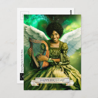 Gefeliciteerd. Engel met harp Briefkaart